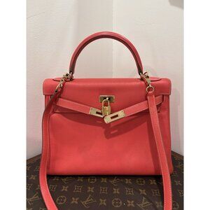 Authentic Hermes Kelly 32 Bicolor Candy Rose Jaipur brown inside with strap